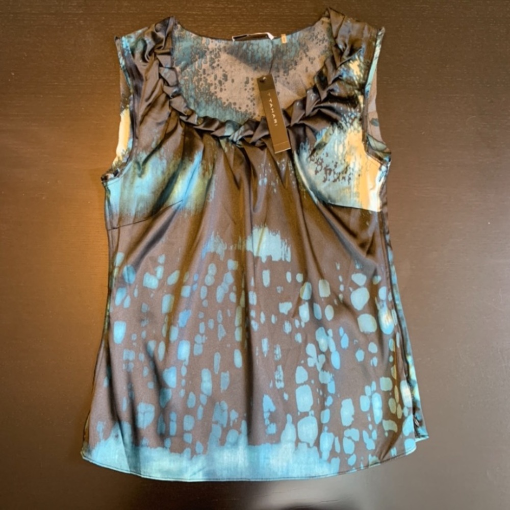 NWT TAHARI RITA SLEEVELESS BLOUSE, SATIN, XS